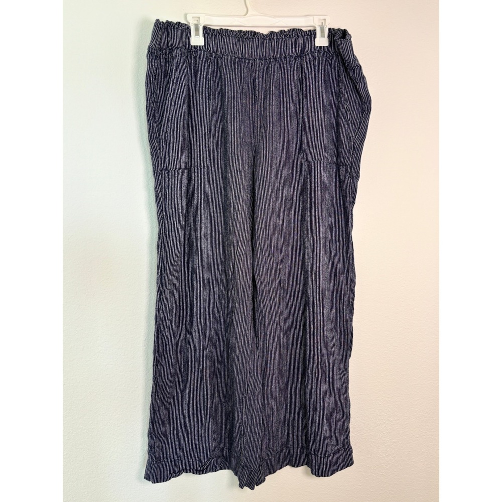 Time and Tru Womens XXL 20 Wide Leg Striped Pants Navy Blue White Elastic Waist